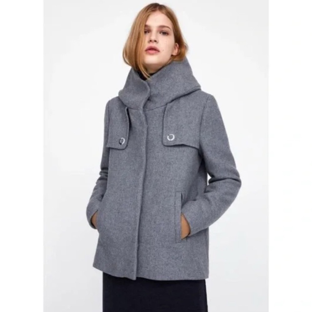 ZARA XS camel wool coloured hooded chic sophisticated effortless warm pockets​